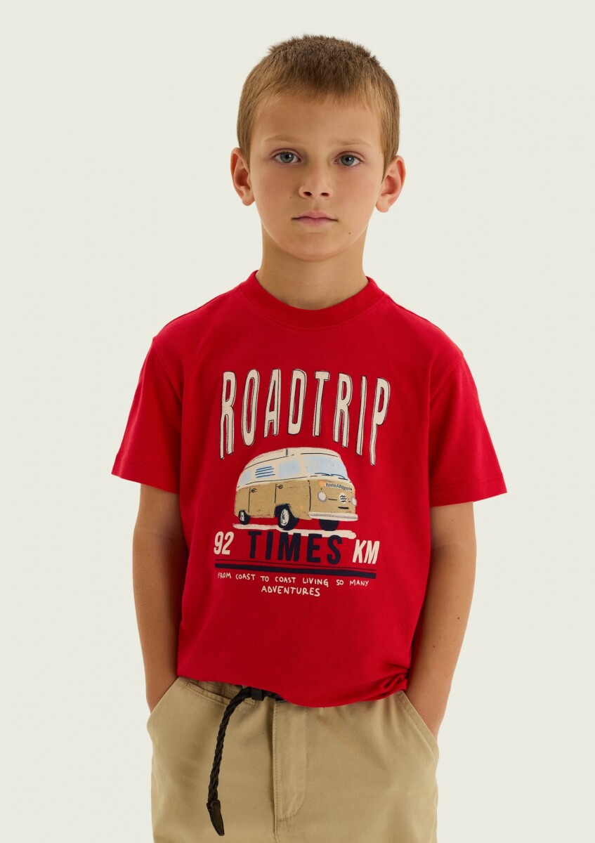 CAMISETA BÁSICA CON ESTAMPA - ROJO 