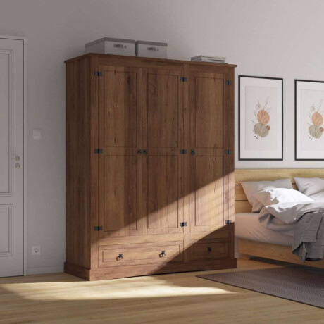 Ropero 3 Puertas 2 Cajones Madera Linea Mexicana Oscuro