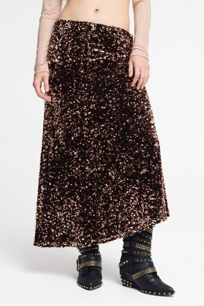 FALDA MIDI DE LENTEJUELA Cobre