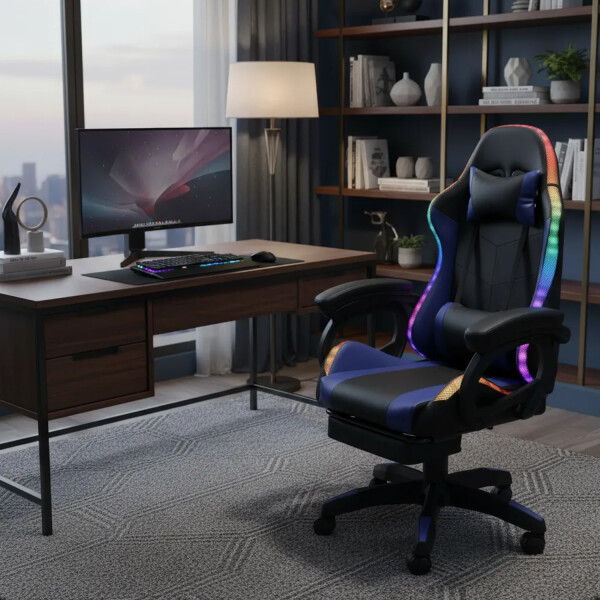 Silla Gamer Dw388 Luz Rgb Rreclinable SILLA GAMER DW388 POSAPIE LUZ RGB