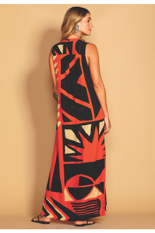 VESTIDO LARGO ESTAMPADO TRIBO DO SOL 03025