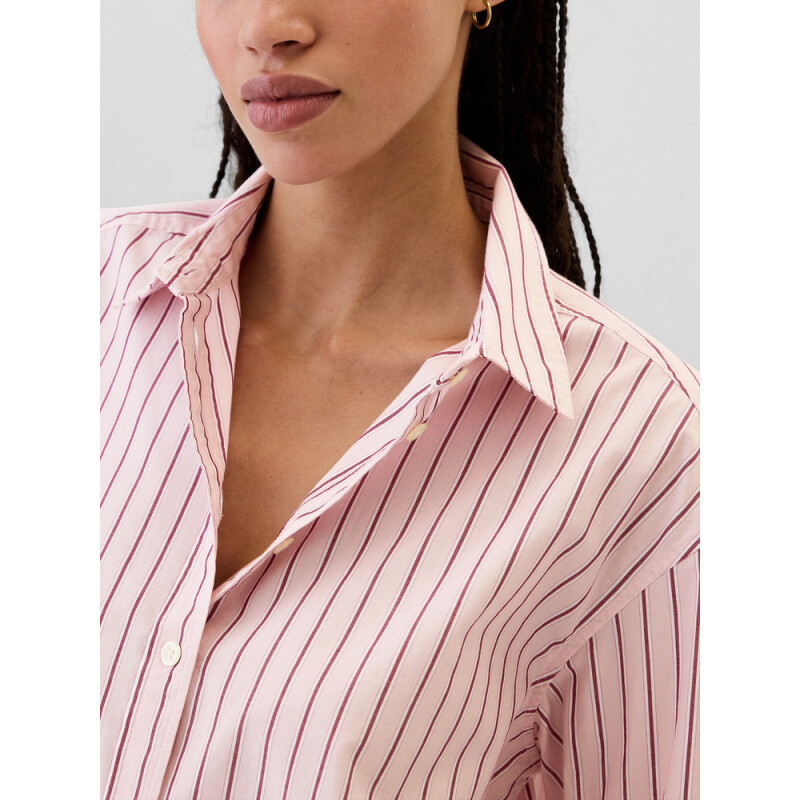 V-LS CROPPED POPLIN SHIRT PINK STRIPE