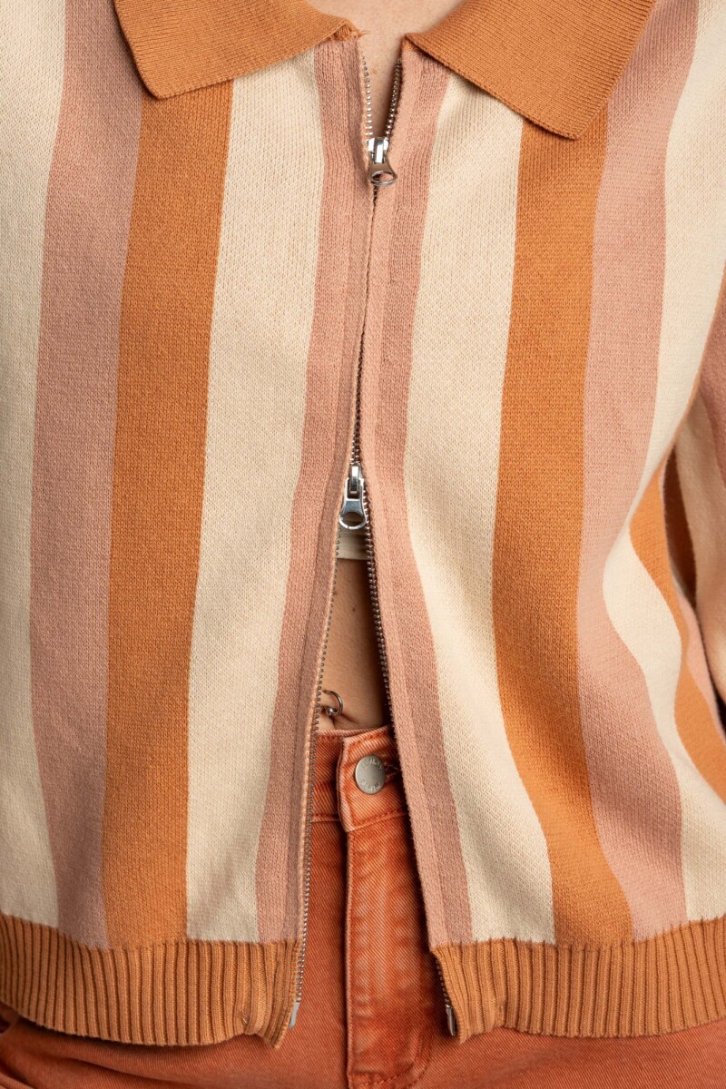 Campera Tejida Rayada Rosa