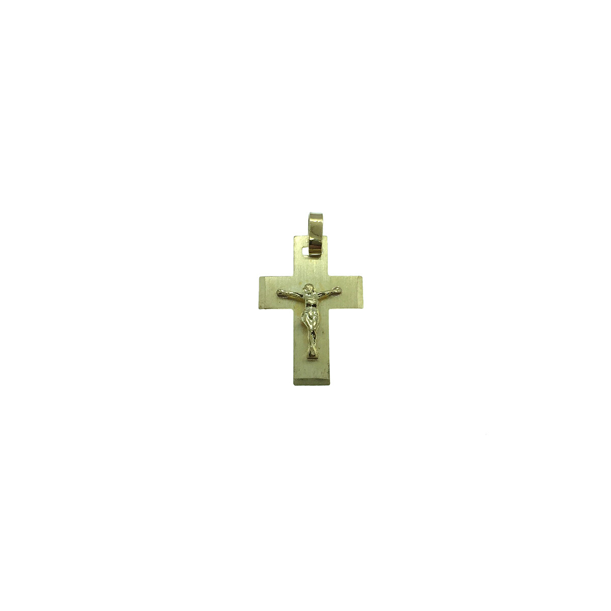 Cruz chata de oro amarillo 18k con Cristo N18 