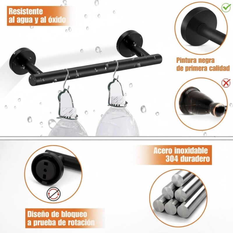 Kit 5 Accesorios Baño Completo 5 Pcs Acero Inox Premium Negro Kit 5 Accesorios Baño Completo 5 Pcs Acero Inox Premium Negro