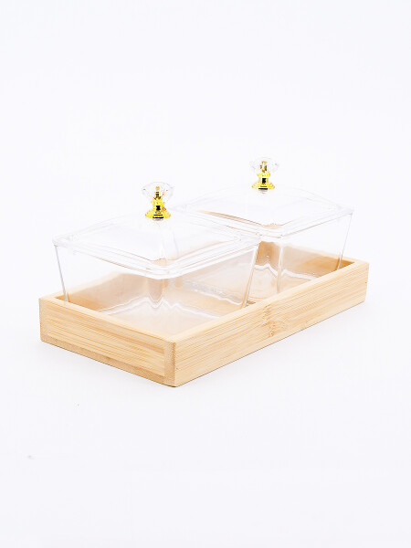 RECIPIENTES DE ACRÍLICO CON BANDEA DE BAMBOO X2 TRANSPARENTE