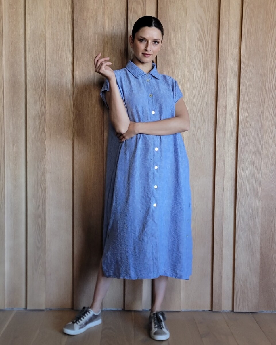 Vestido Oasis - Lino Azul Melange 