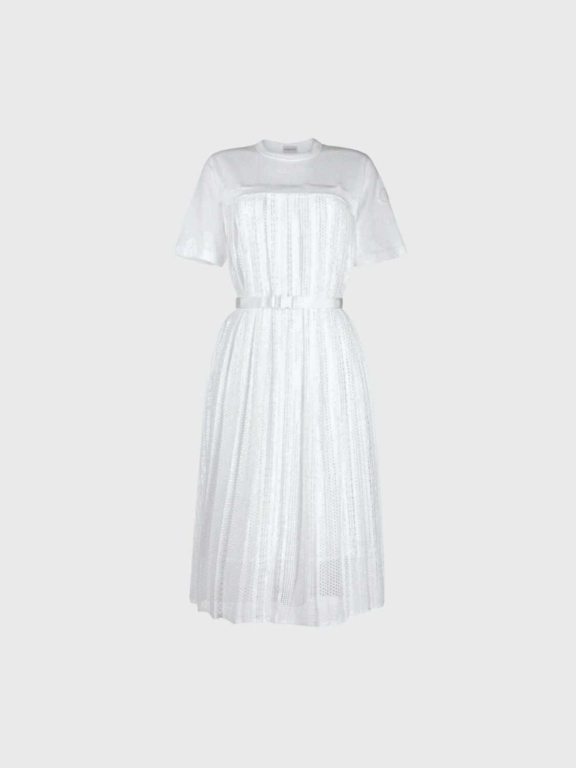 Moncler -Vestido de algodón con malla plisada 0