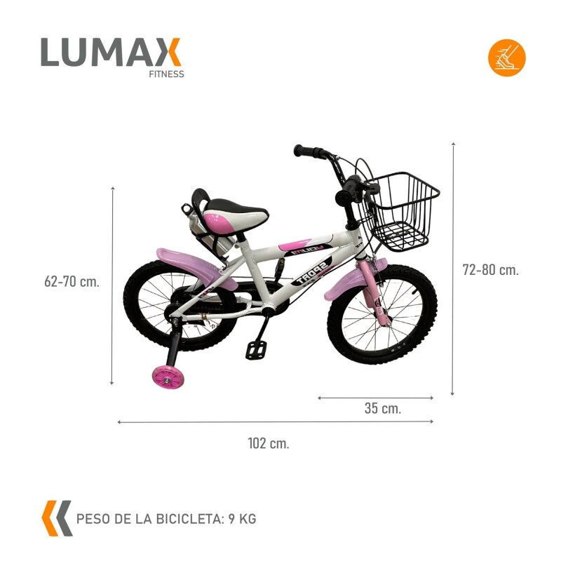 Bicicleta Urbana Infantil Rodada 16 Con Rueditas y canasto Rosa