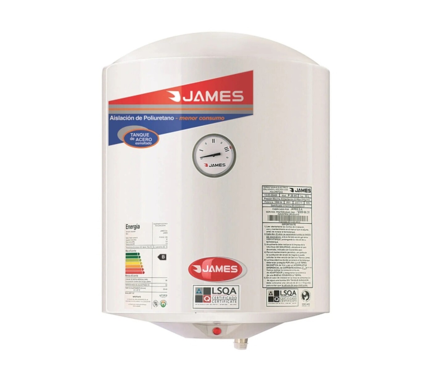 Termotanque Calefon De Acero James 30 Lts Cilindrico 