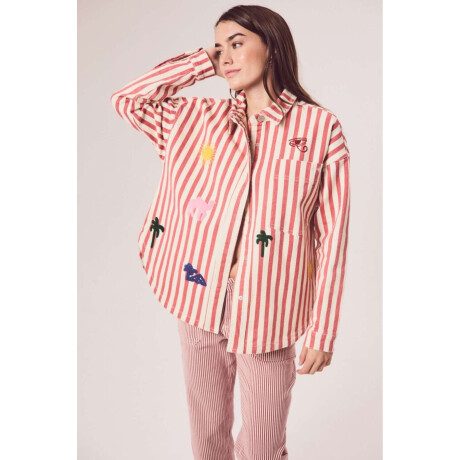 Sobrecamisa Rayas Y Bordado Rojo