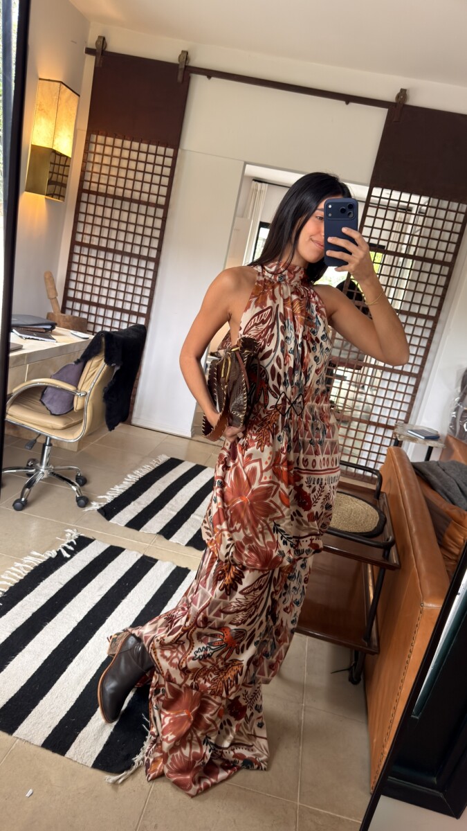 Gala Boho Dress - Terracota / Beige 