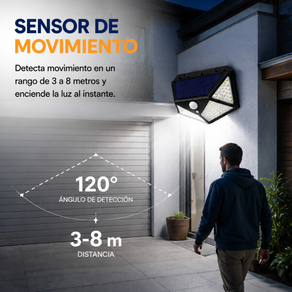 Foco Exterior Solar Sensor Movimiento Bateria 100 Leds Foco Exterior Solar Sensor Movimiento Bateria 100 Leds