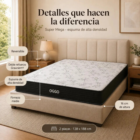 Colchon SUPER MEGA · Espuma · Reversible · 130 kg 2 Plazas - 138 cm