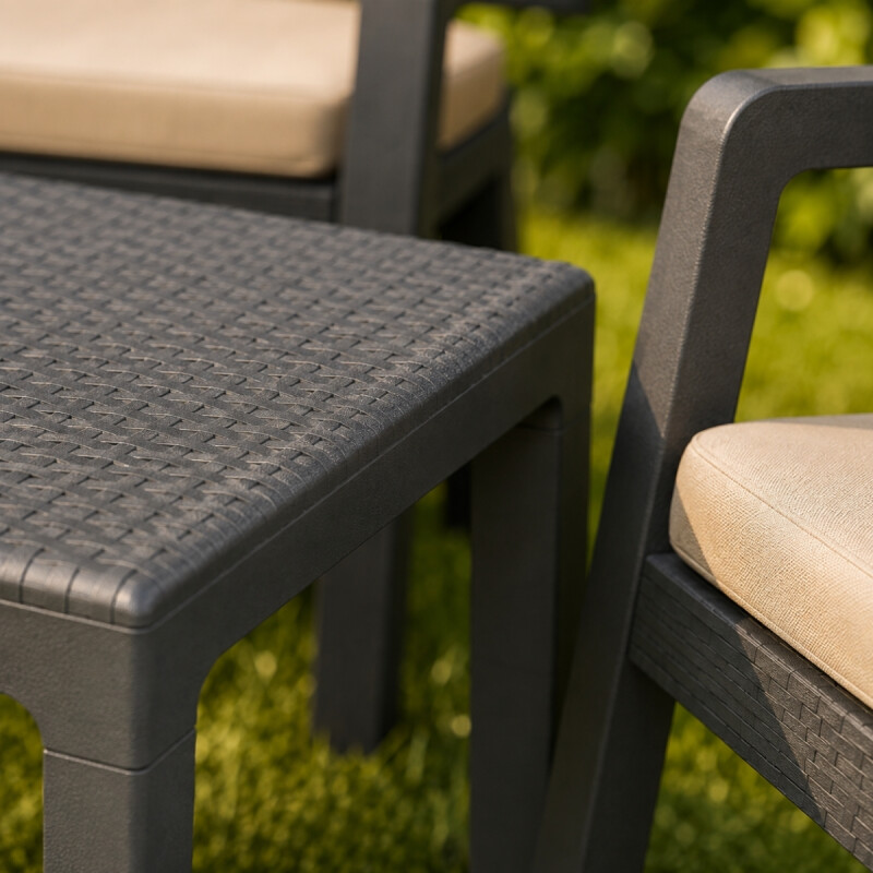 Juego Prestij de jardín 3 sillones con almohadones + Mesa 39x59 GRIS