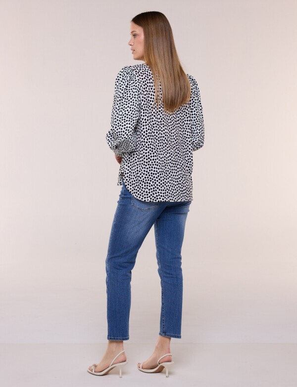 Blusa Manga Larga Abullonada Con Puño Ancho BLANCO/NEGRO