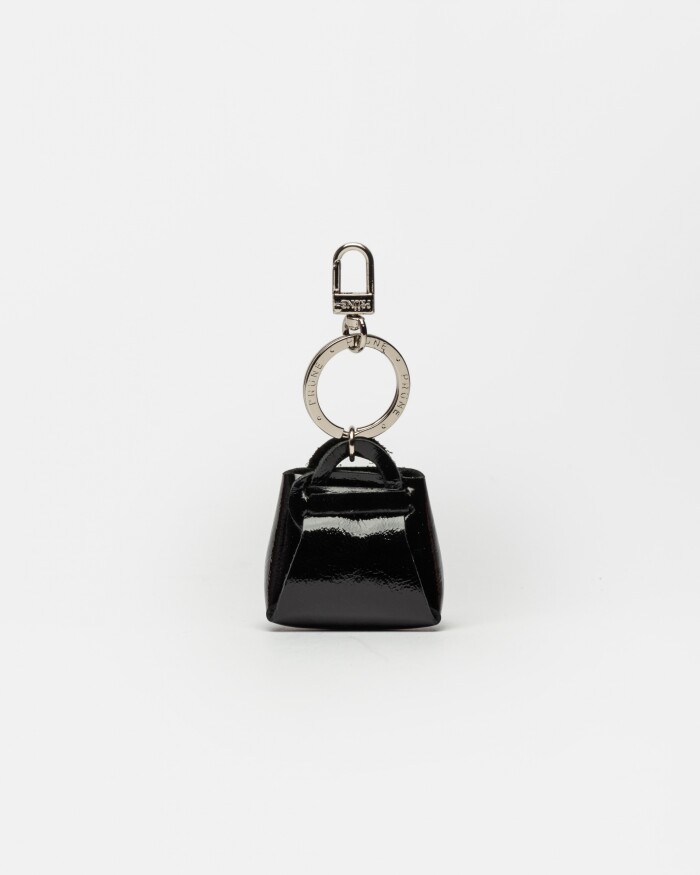 Llavero Mini Bag En Cuero Charol Arrugado Negro
