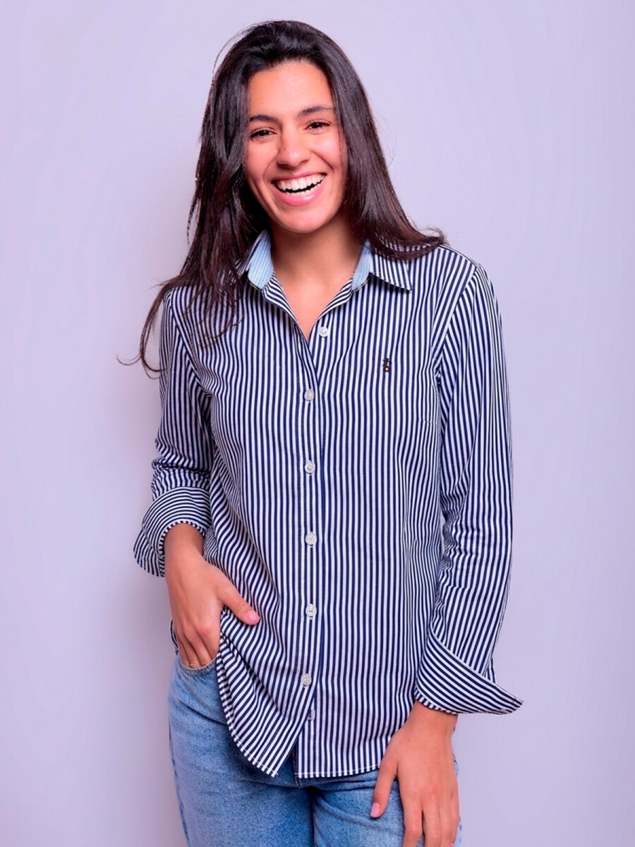 Camisa Dama Clásica - Raya Azul 