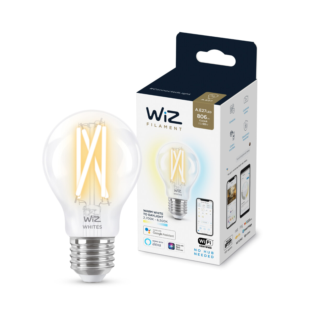 Philips Wiz - Lámpara Led Inteligente 929003017212 - 7W. Blanco. A60. E27. 2700K-6500K. 