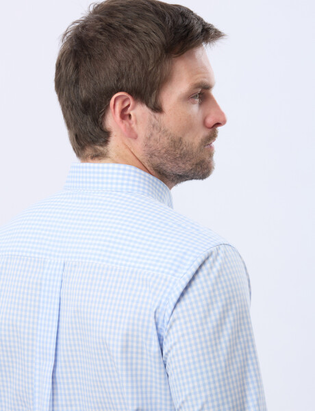 CAMISA CUADROS MANGA LARGA Celeste