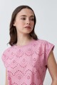 Blusa frente broderie rosa pastel
