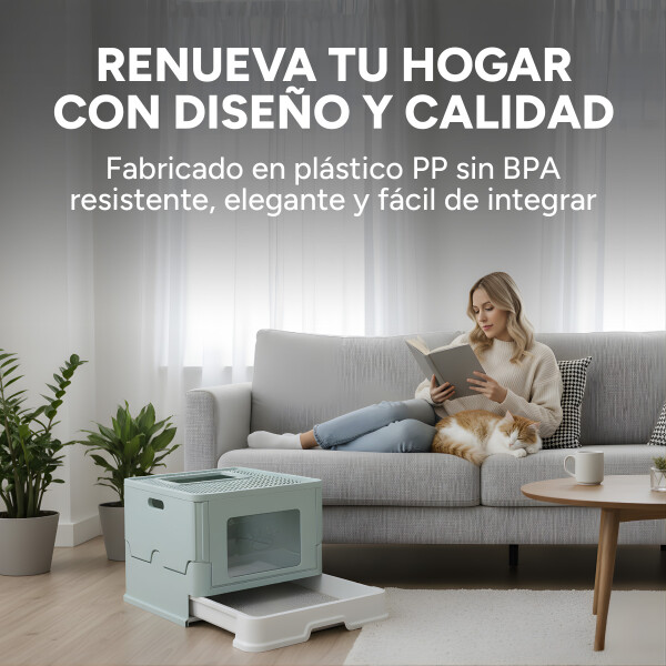 Baño Cerrado Sanitario De Gato Con Bandeja Extraíble Y Pala Color Celeste