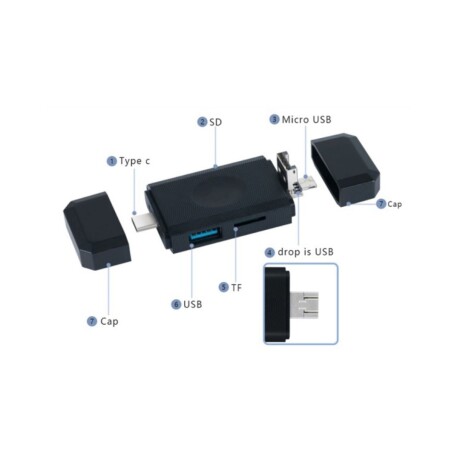 Hub 6 en 1 USB USB-C Micro USB a USB MicroSD TF Negro Hub 6 en 1 USB USB-C Micro USB a USB MicroSD TF Negro