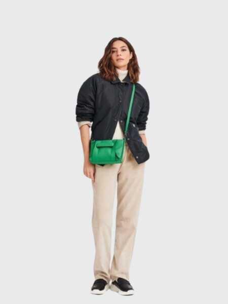 Longchamp -Cartera de cuero con correa extraible, Le pliage 3D Verde