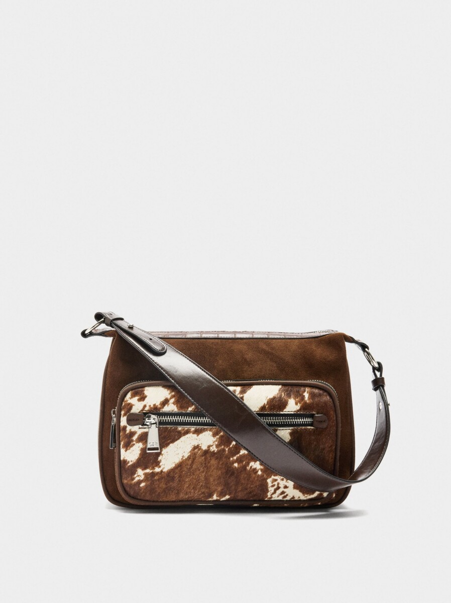 Bolso Bandolera Con Piel - camel 