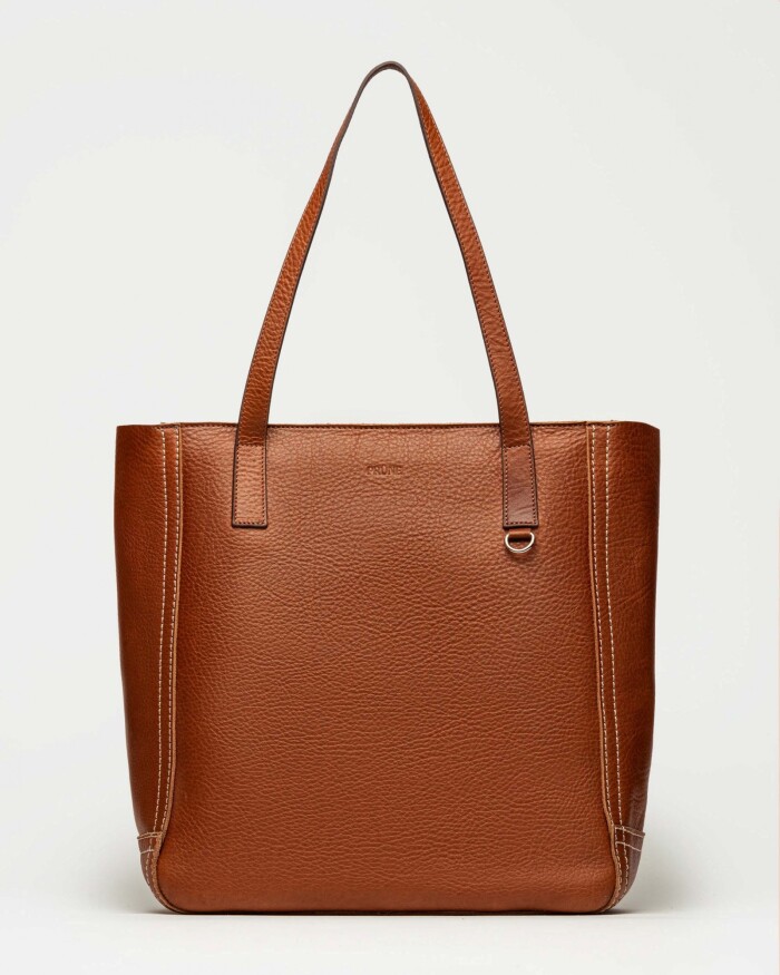 Shopper Vera en cuero vegetal liso Tabaco Niquel