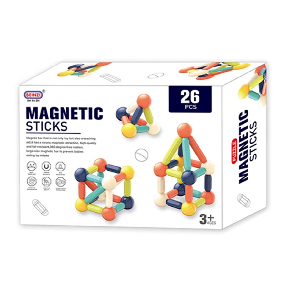 Bloques Construcción Magnéticos Didácticos Multiformas 26Pzs - Multicolor 