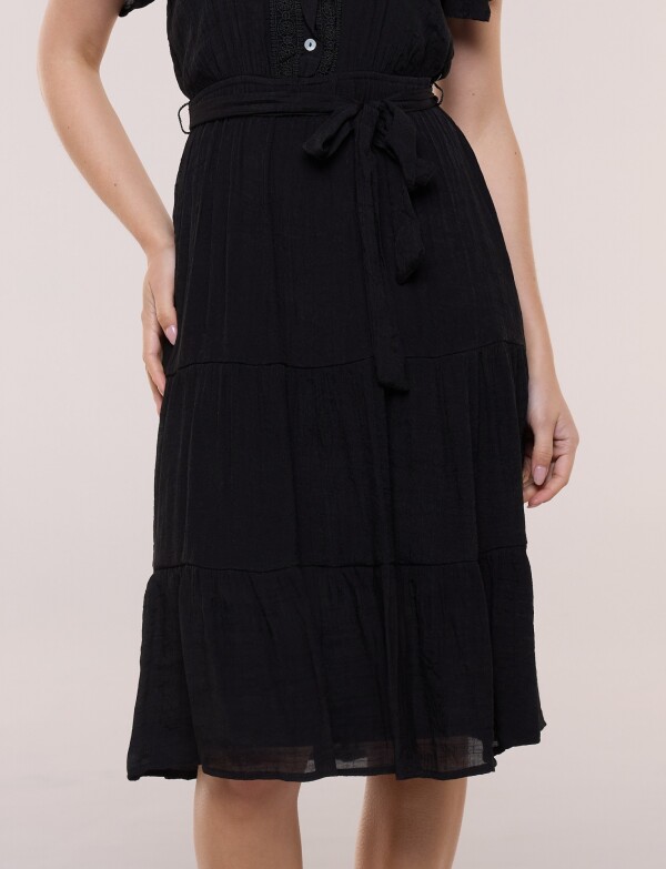 Vestido Con Lazo & Detalle Puntilla NEGRO