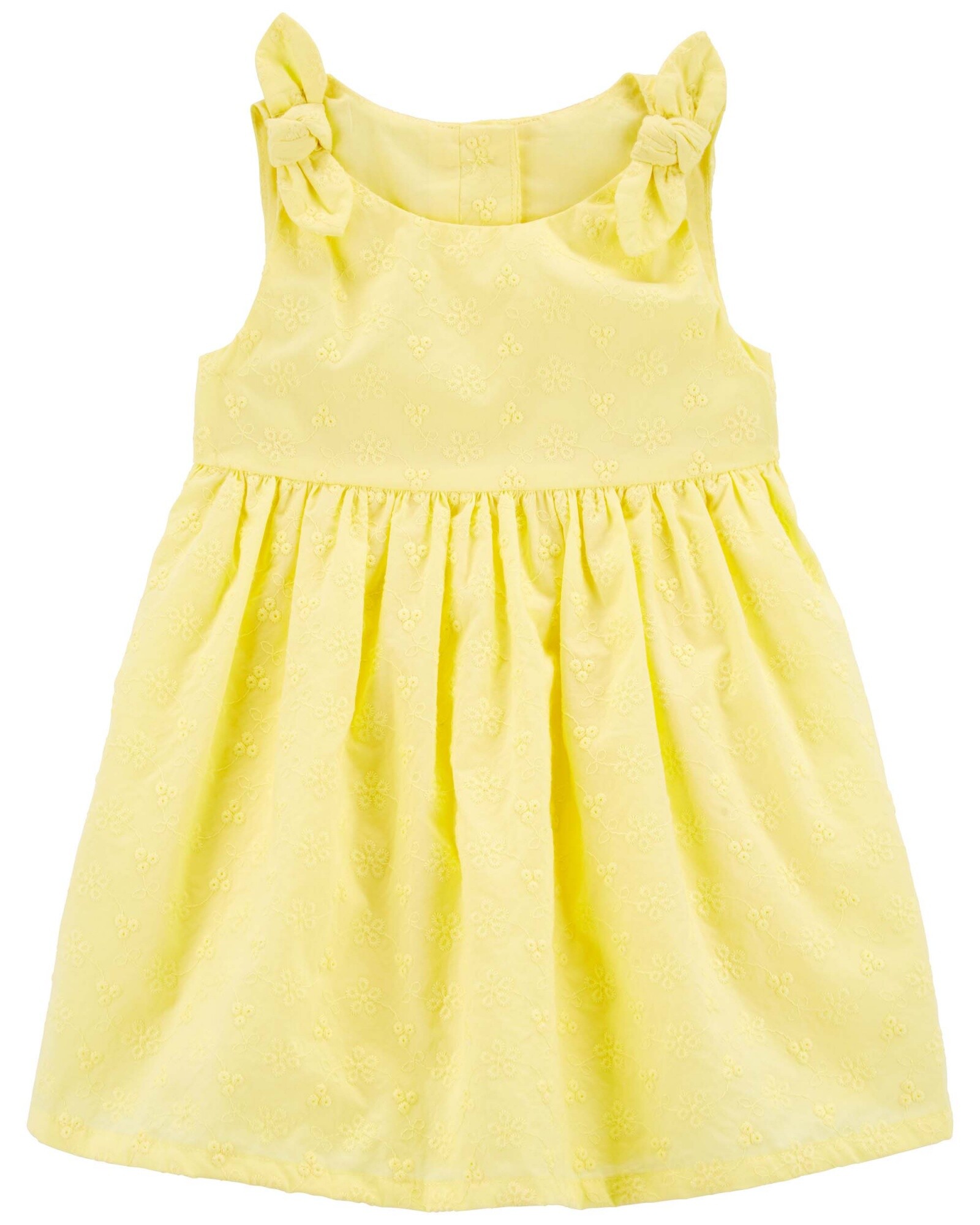 Vestido de algodón con lazos y ojales, amarillo Sin color