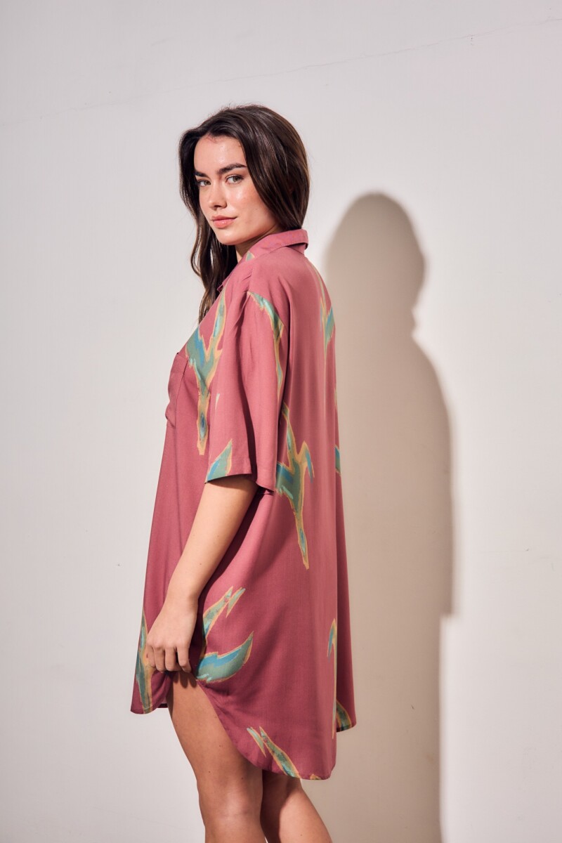 Vestido Camisero Con Lino Print