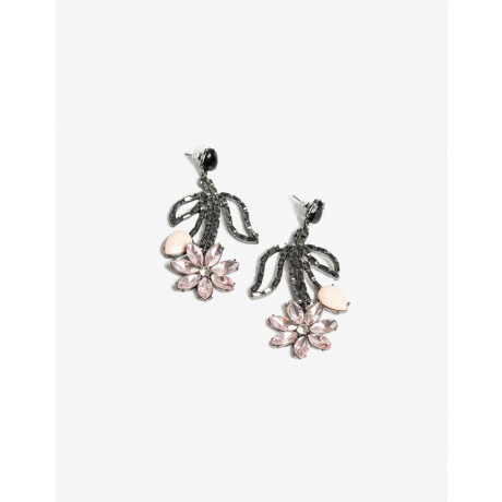 Aros Largos Flor De Strass Negro
