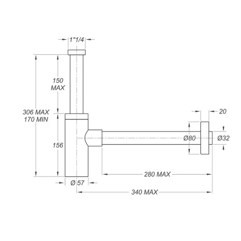 Sifón botella lavatorio Inoxmater 1.1/4 NEGRO BONOMINI Sifón Botella Lavatorio Inoxmater 1.1/4 Negro Bonomini