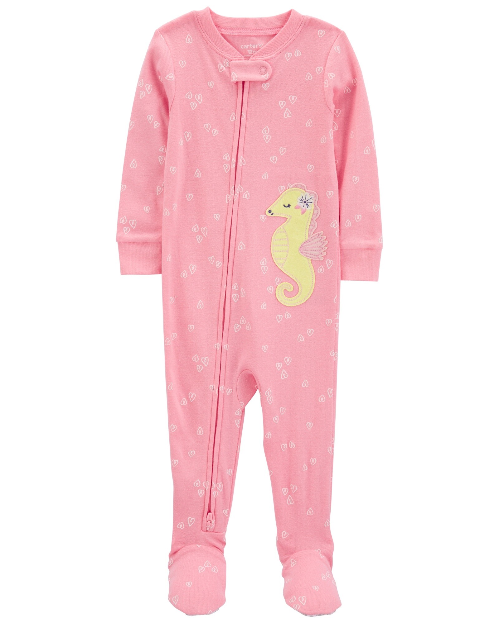 Pijama una pieza de algodón, estampa hipocampo. Talles 2-5T Sin color