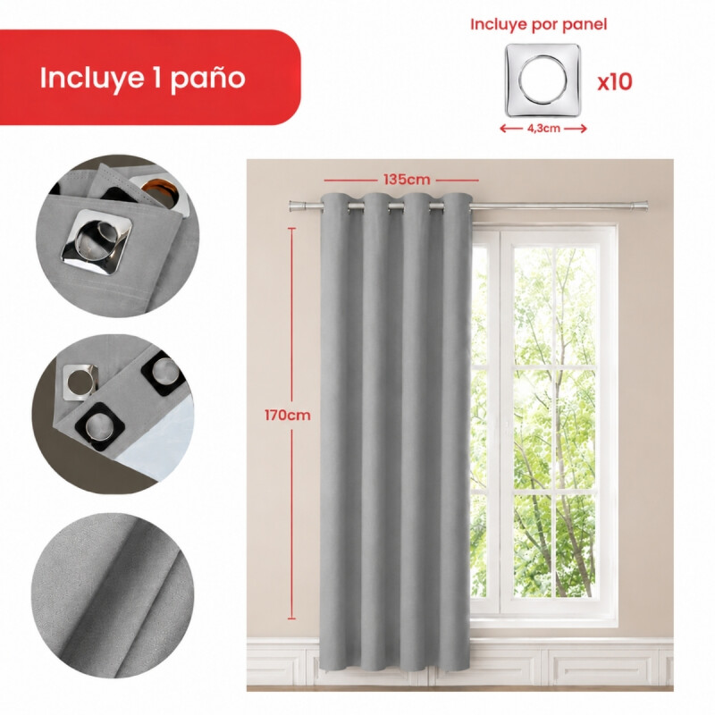 Paño cortina blackout 1,35m x 1,70m GRIS