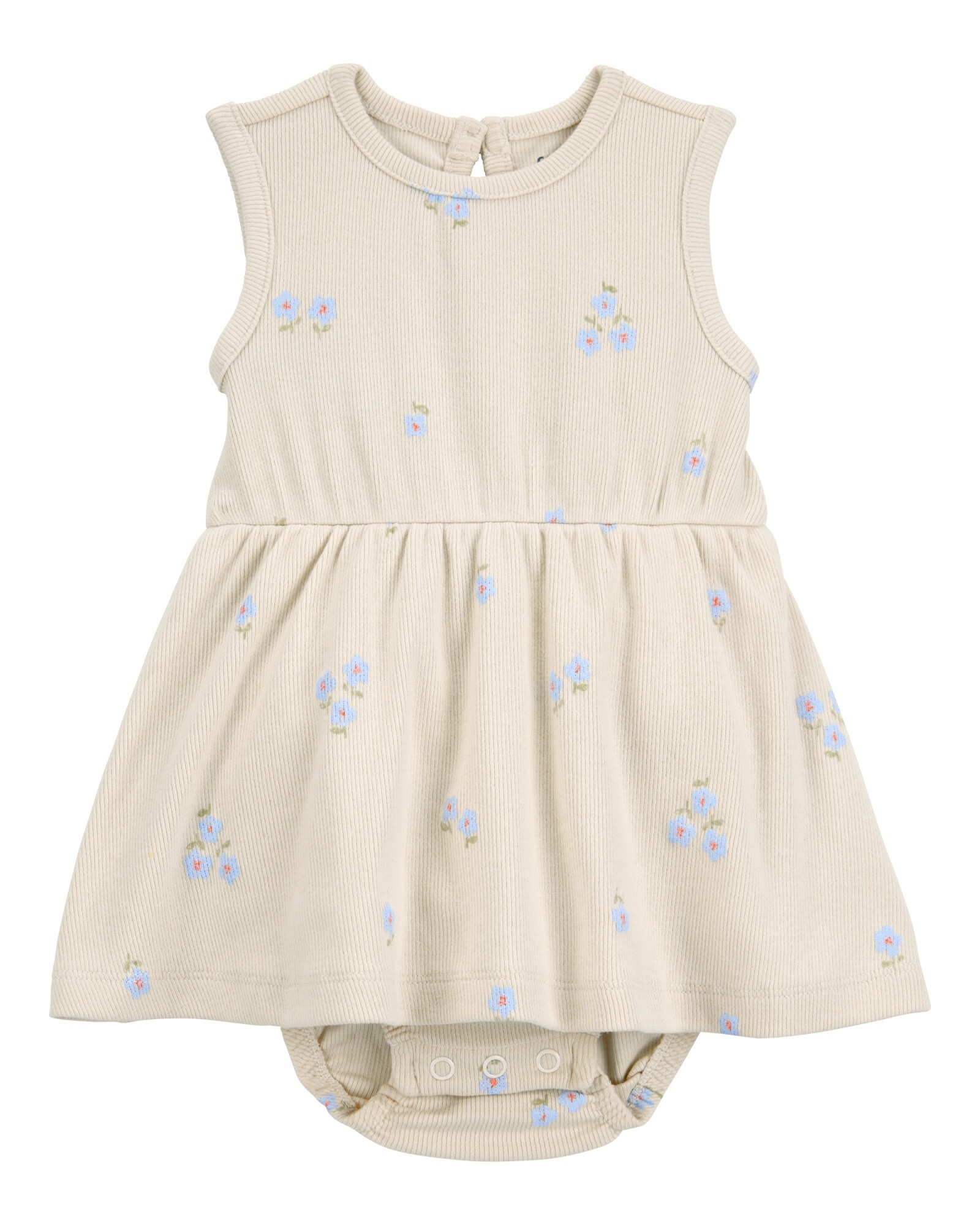 Vestido de algodón acanalado, diseño floral Sin color