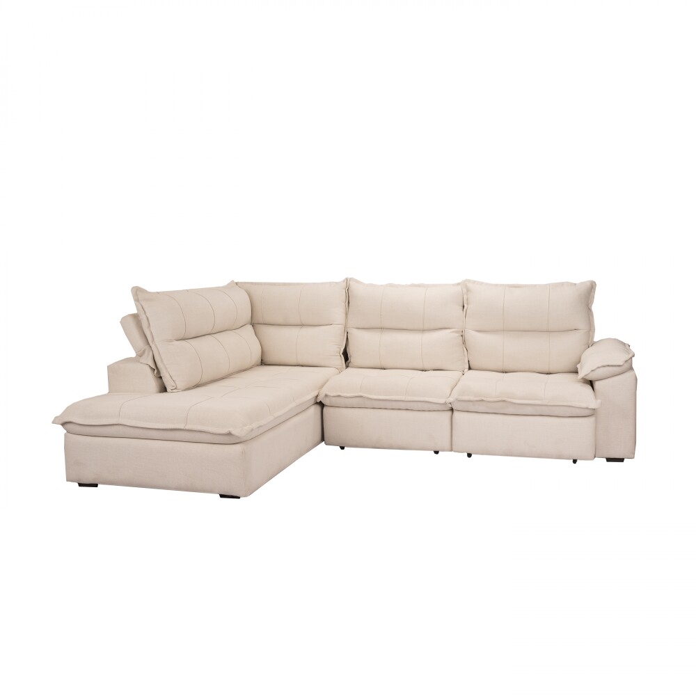Sillón 5 Cuerpos con Chaise Retráctil y Reclinable - Cesky Beige Derecho