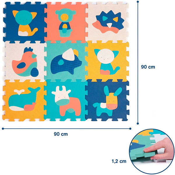 Alfombra goma eva piso encastrable 9 Uni Animales 90x90 cm Color Azul