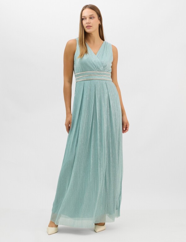 Vestido Gasa Con Lurex Y Cintura De Strass VERDE AGUA