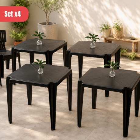 Set x4 Mesa cuadrada 70 x 70 cm NEGRO
