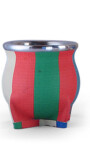 MATE DE CERÁMICA MEDIANO ALFA RAYADO CORAL AZUL Y VERDE