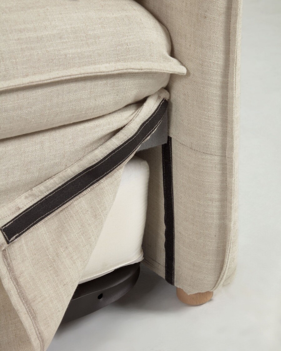 Sofá cama Tanit blanco y patas de madera maciza de haya con acabado natural 210 cm
