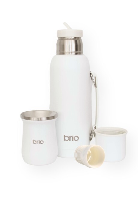 Set De Termo 1 Litro Y Mate Diseño Clásico brio Acero Inox Blanco
