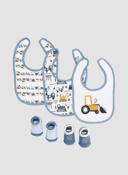 Set tractor 5 <br /> 2 pares medias + 3 baberos Celeste