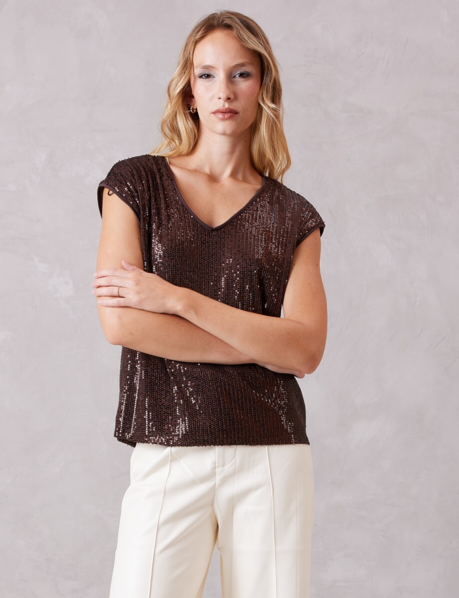 Blusa Lentejuelas - Marron 