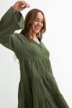 Vestido con volados manga 3/4 VERDE OLIVA