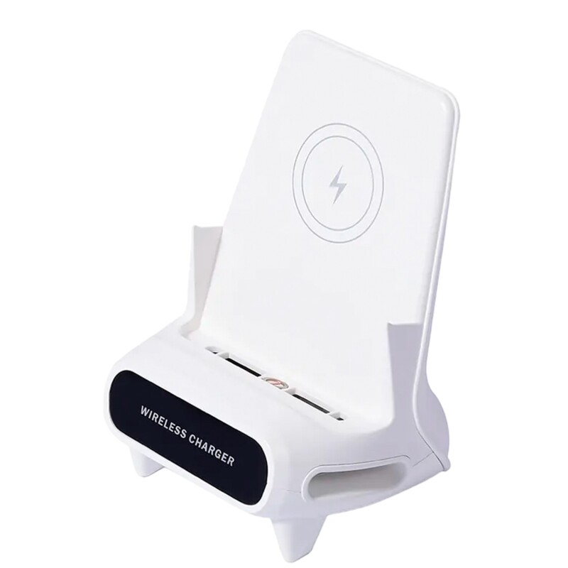 Cargador Rapido Soporte Inalámbrico Qi Mejora de Sonido Blanco